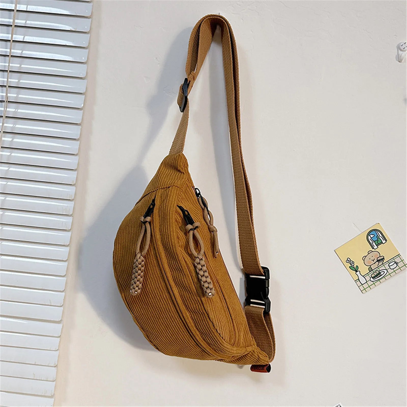 flence New Casual Corduroy Belt Bags for Women Simple Fashion Fanny Pack Female Banana Waist Bag Hip Purse Shoulder Crossbody Chest Bag