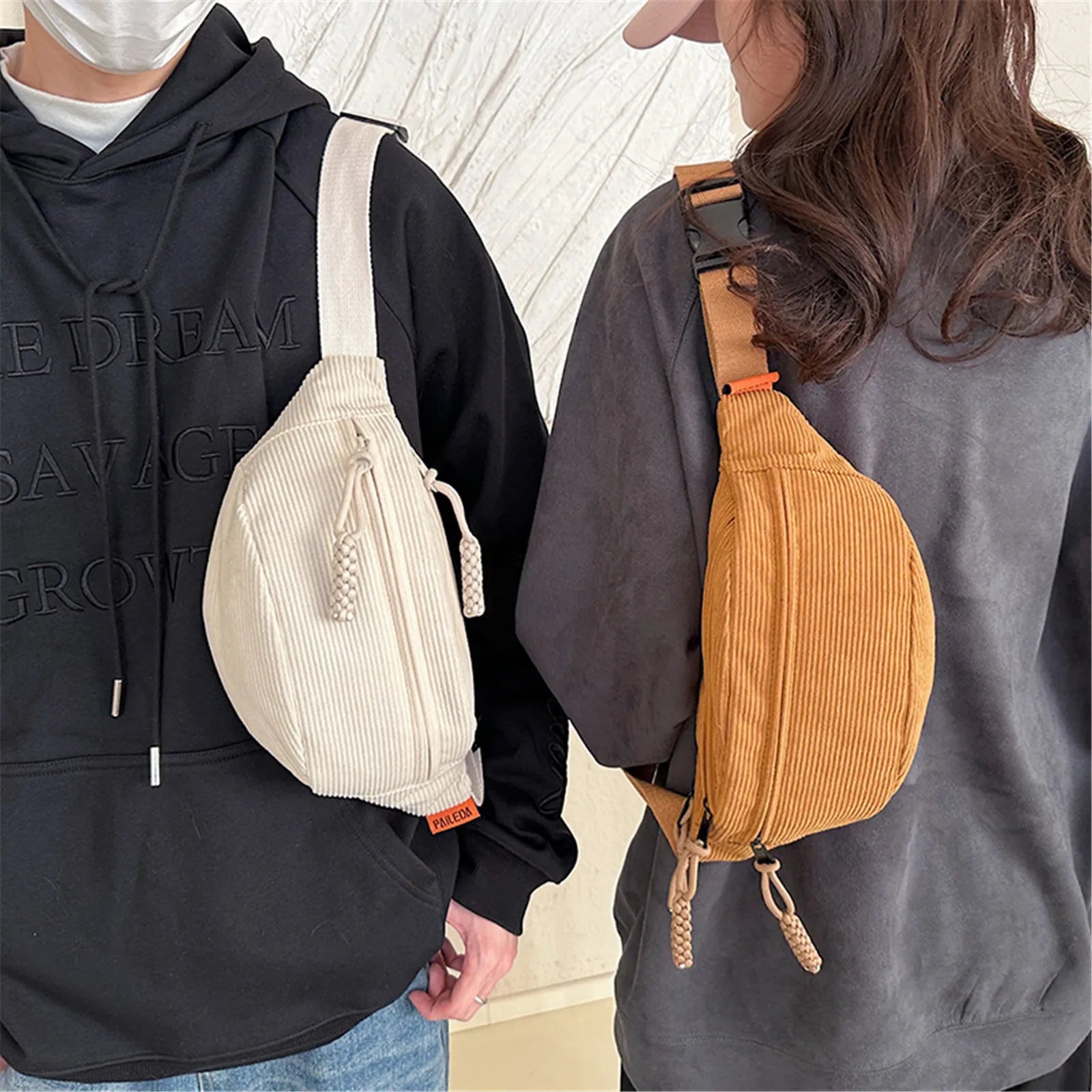 flence New Casual Corduroy Belt Bags for Women Simple Fashion Fanny Pack Female Banana Waist Bag Hip Purse Shoulder Crossbody Chest Bag