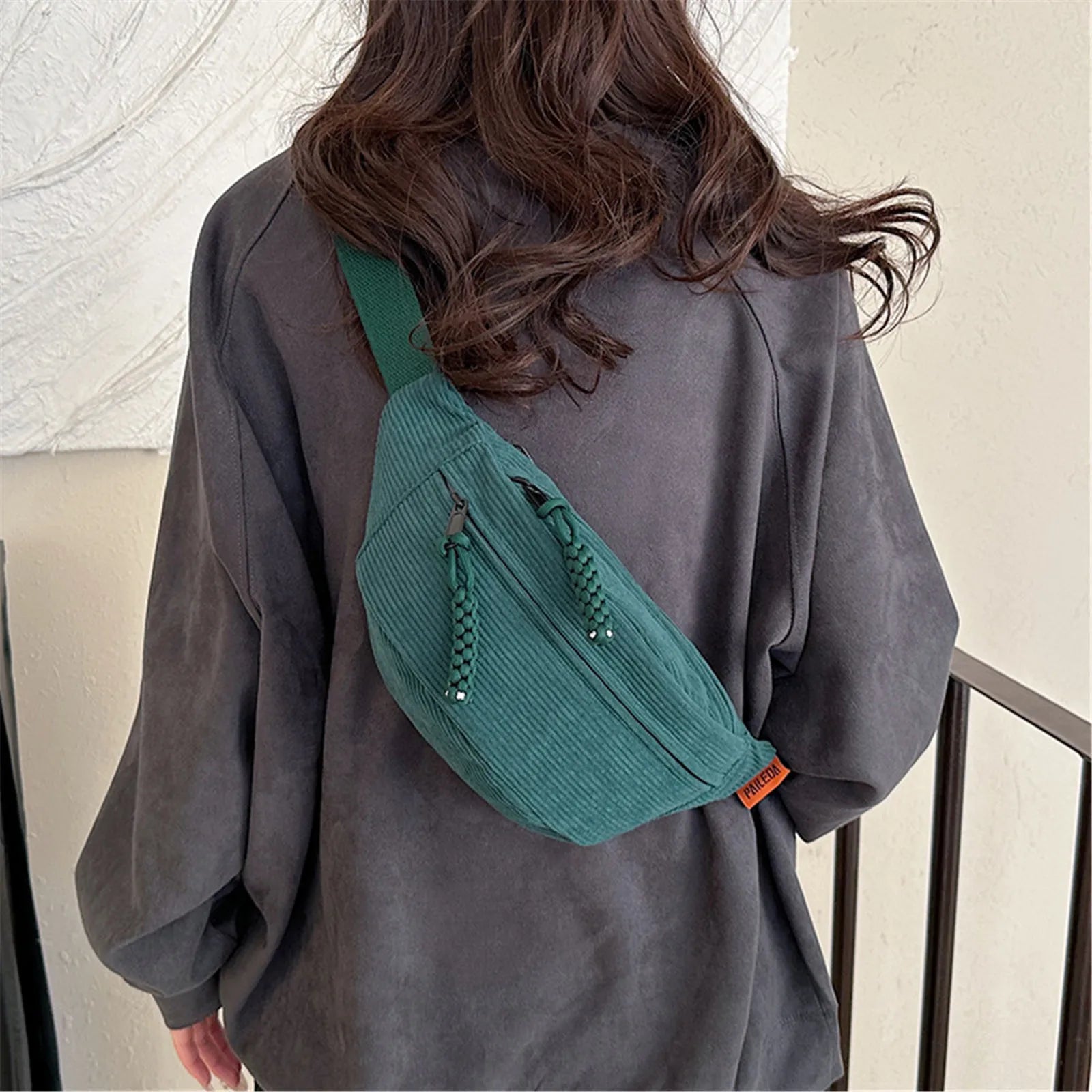 flence New Casual Corduroy Belt Bags for Women Simple Fashion Fanny Pack Female Banana Waist Bag Hip Purse Shoulder Crossbody Chest Bag
