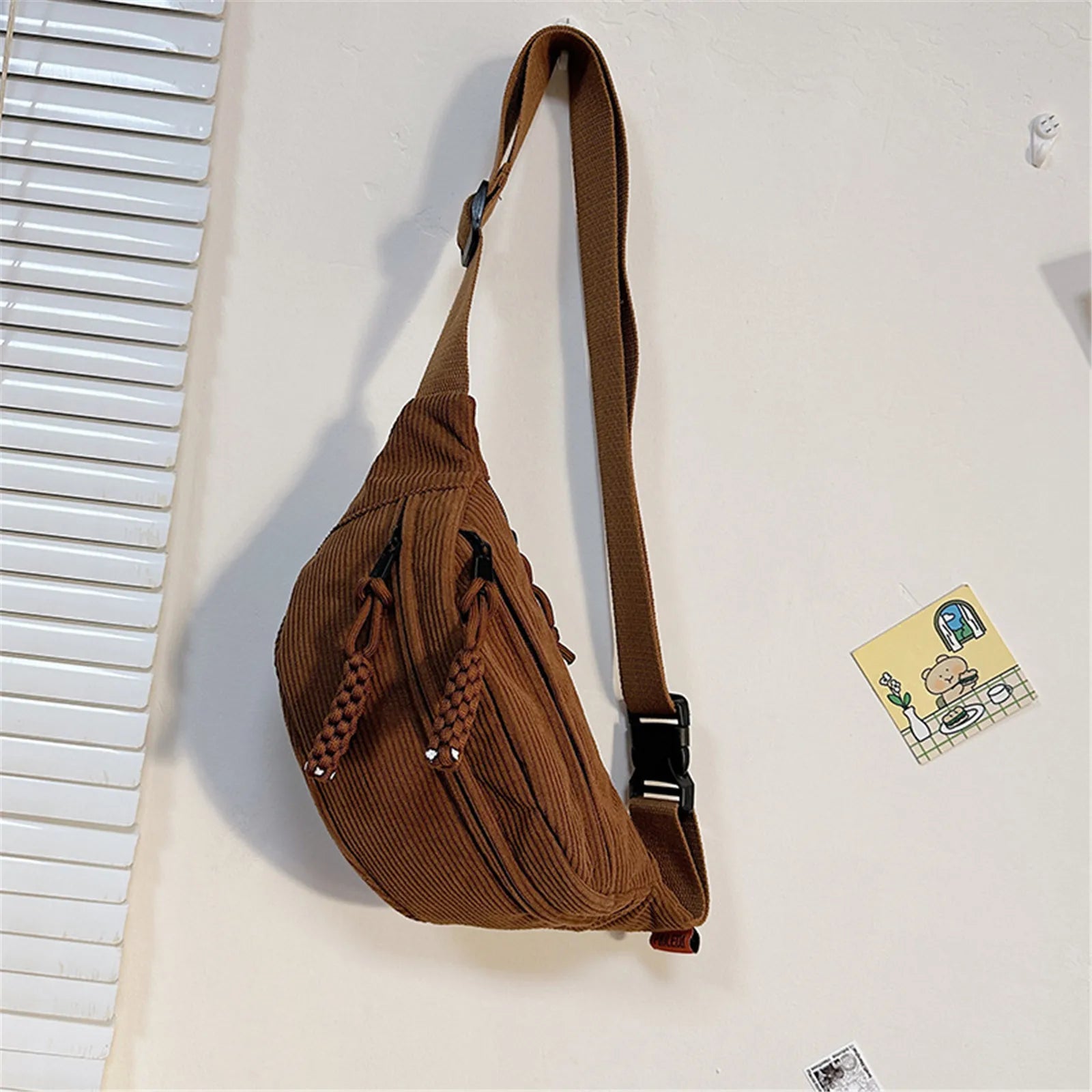flence New Casual Corduroy Belt Bags for Women Simple Fashion Fanny Pack Female Banana Waist Bag Hip Purse Shoulder Crossbody Chest Bag