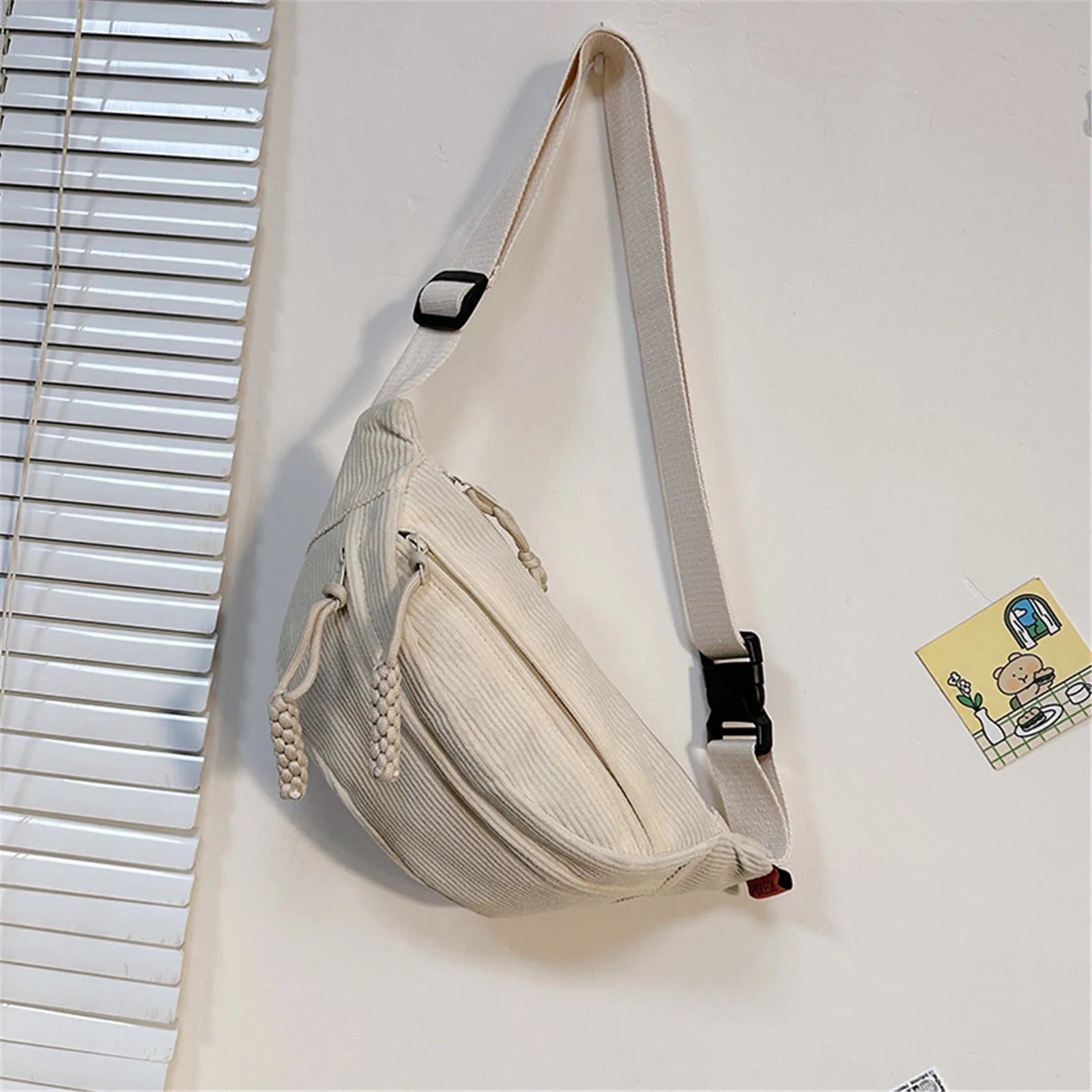 flence New Casual Corduroy Belt Bags for Women Simple Fashion Fanny Pack Female Banana Waist Bag Hip Purse Shoulder Crossbody Chest Bag